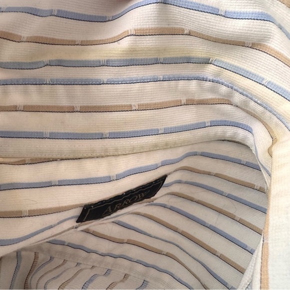 ARROW Striped SHORT SLEEVE BUTTON DOWN SHIRT - Blue - White - Tan - Picture 12 of 12